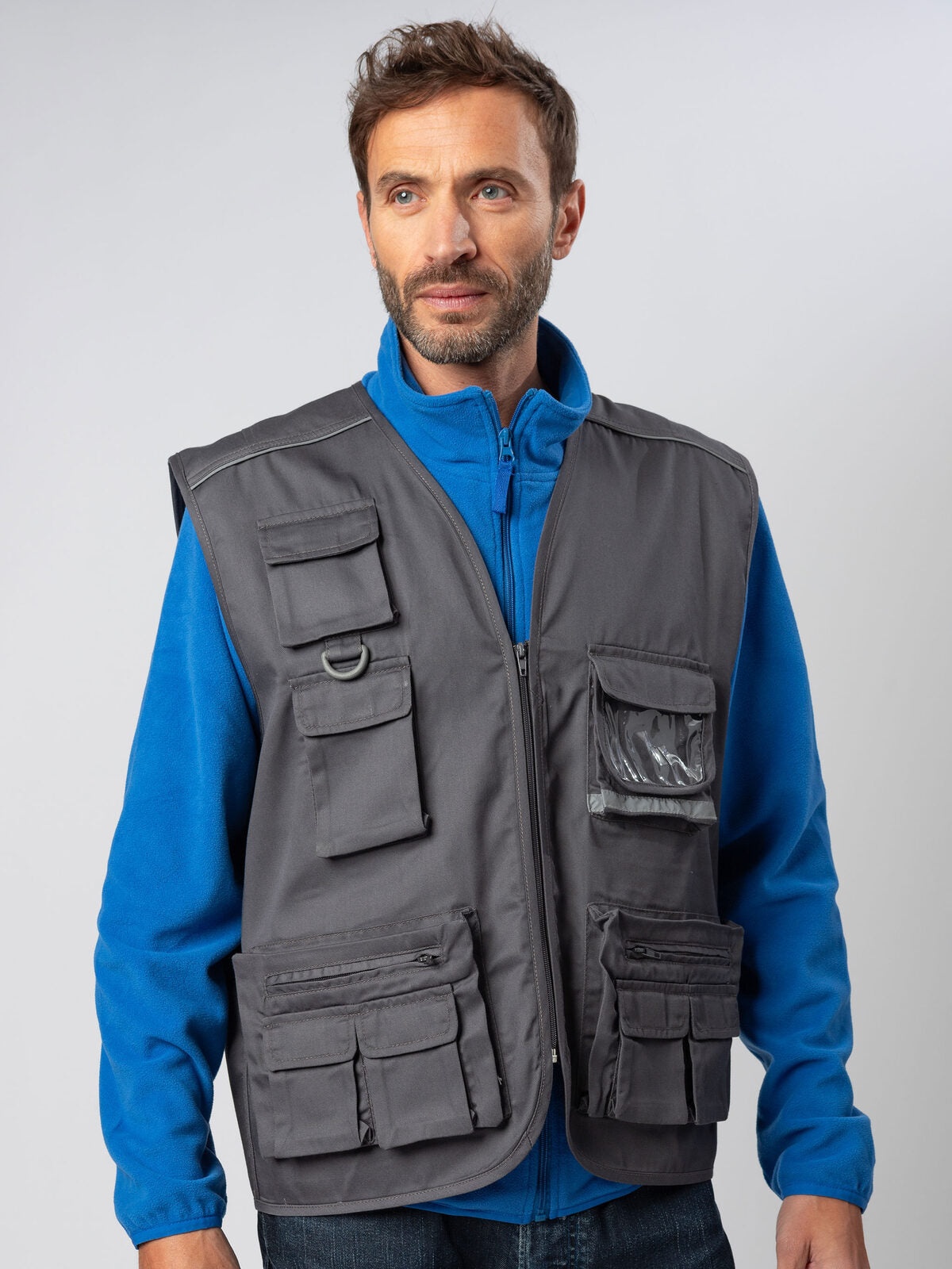 GILET MULTITASCHE UNISEX DA LAVORO CON INSERTI RIFLETTENTI – STEEL | BS