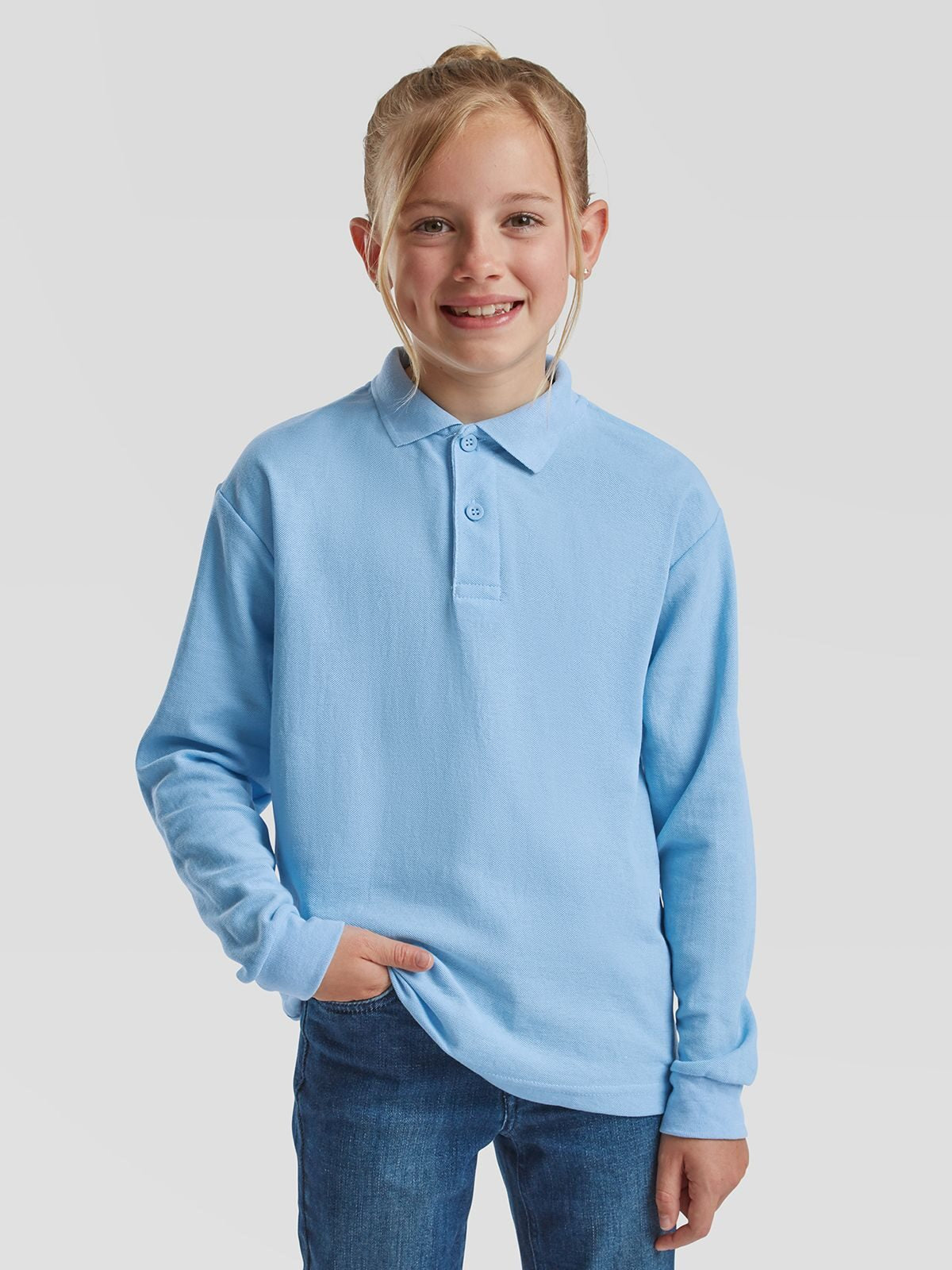 KIDS 65/35 LONG SLEEVE POLO - FRUIT OF THE LOOM fronte