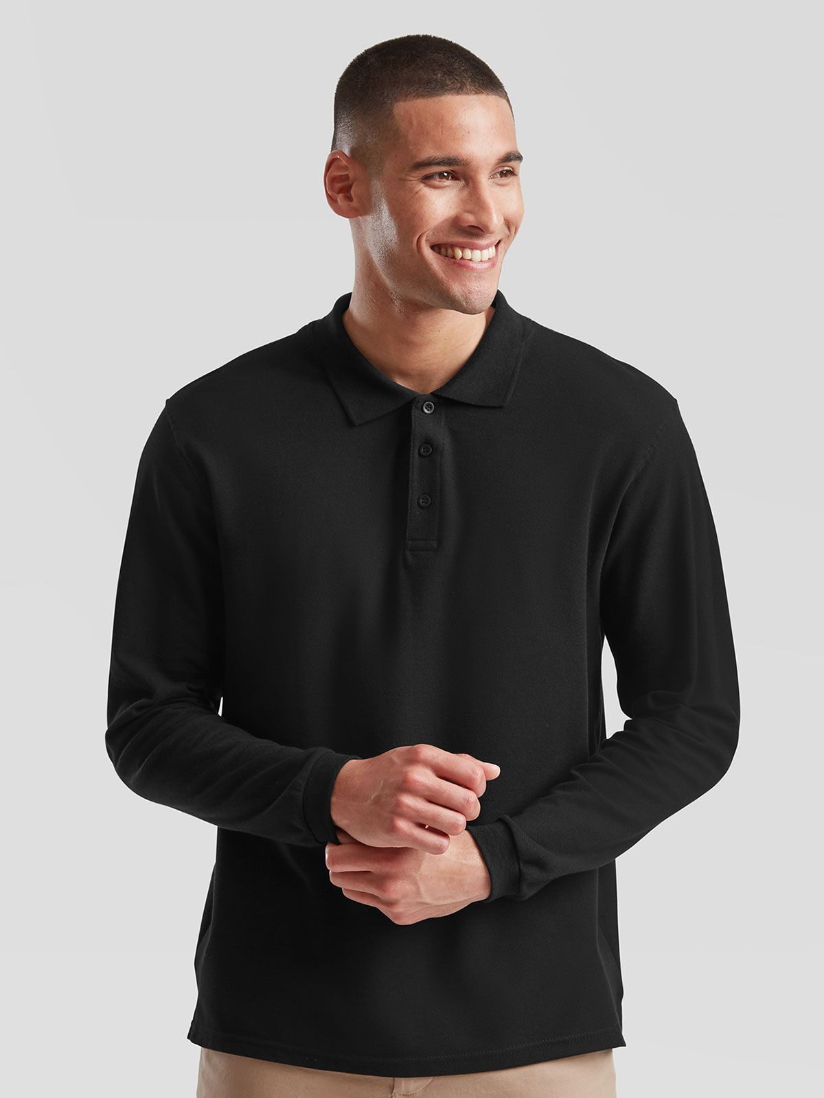 PREMIUM LONG SLEEVE POLO - FRUIT OF THE LOOM fronte