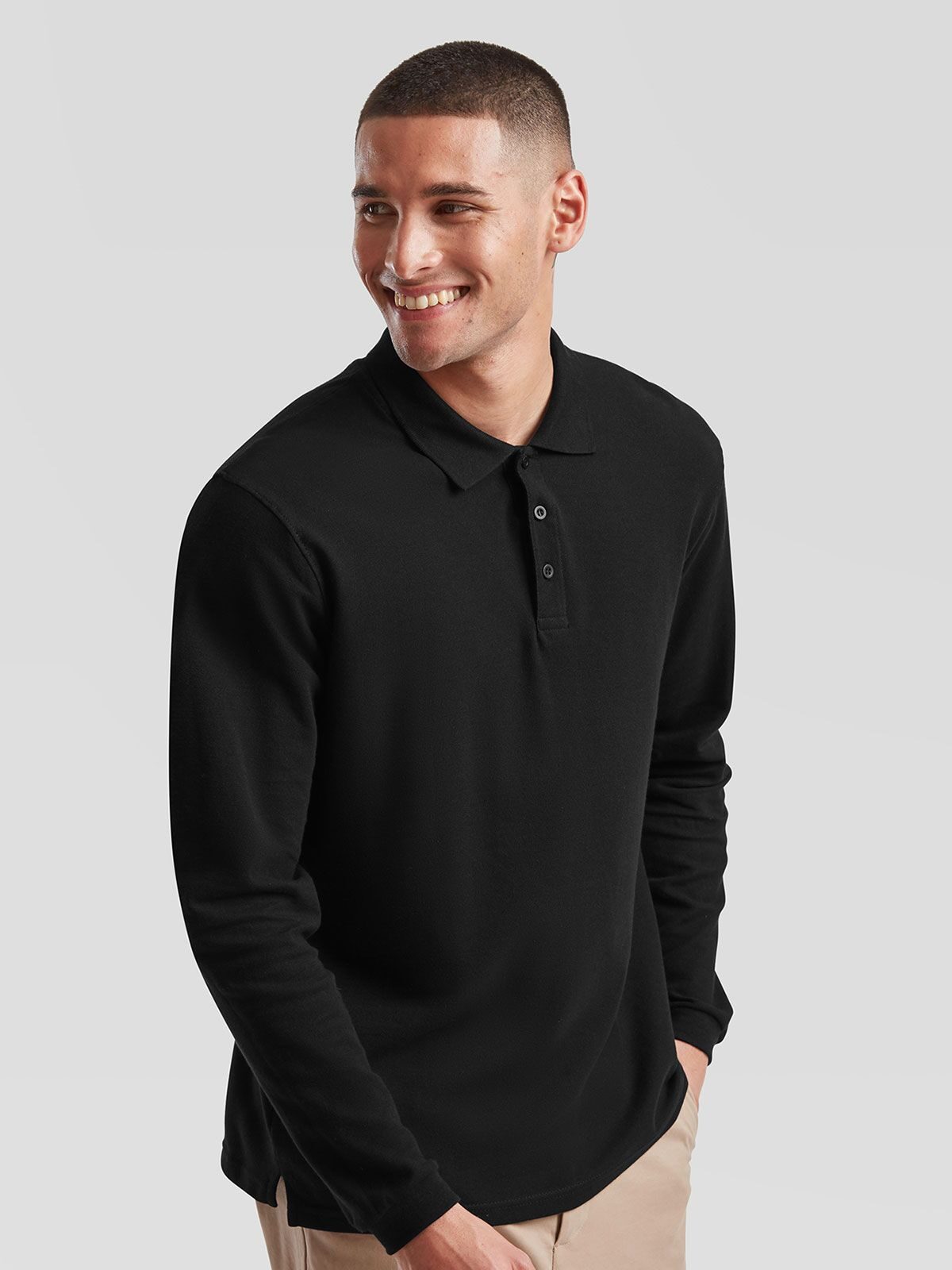 PREMIUM LONG SLEEVE POLO - FRUIT OF THE LOOM laterale