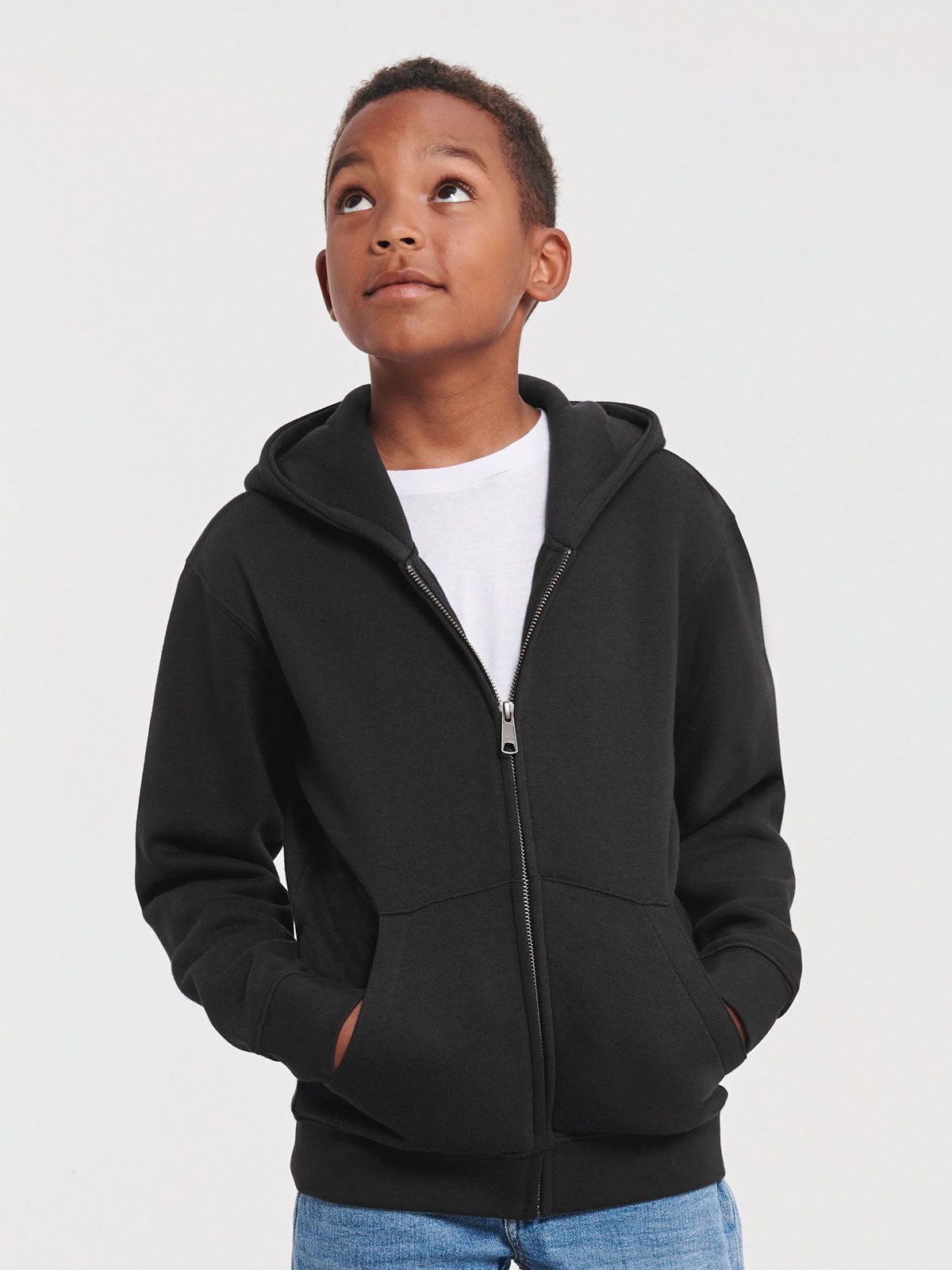 FELPA AUTHENTIC CON ZIP E CAPPUCCIO BAMBINI - RUSSELL EUROPE laterale