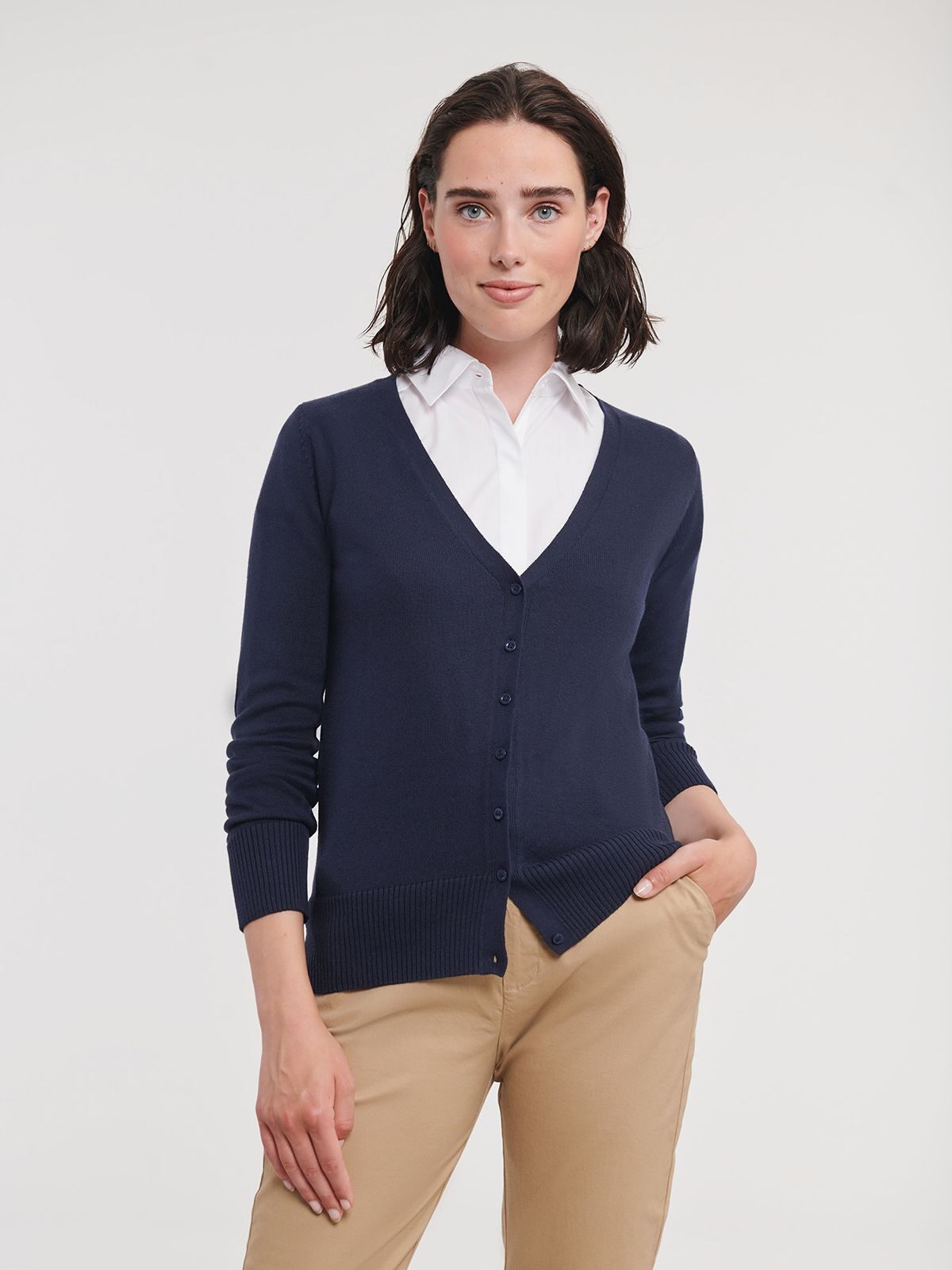 CARDIGAN CON SCOLLO A V DONNA - RUSSELL EUROPE fronte