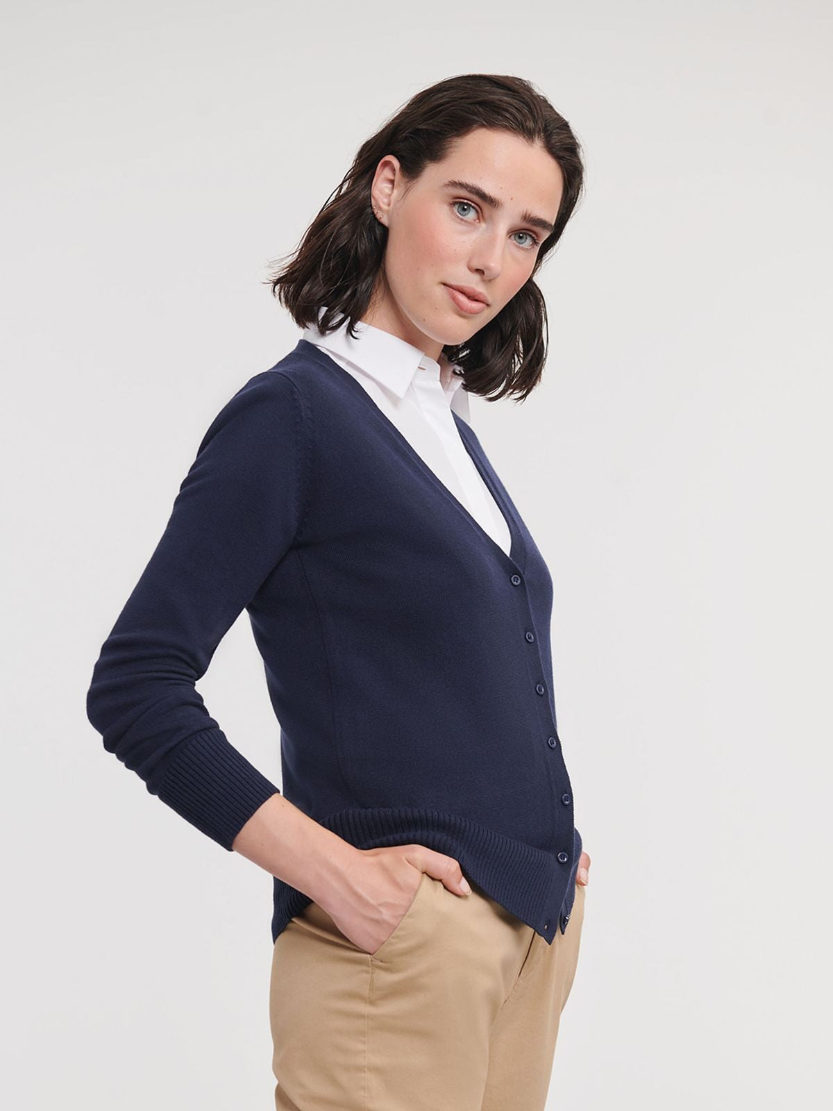 CARDIGAN CON SCOLLO A V DONNA - RUSSELL EUROPE laterale