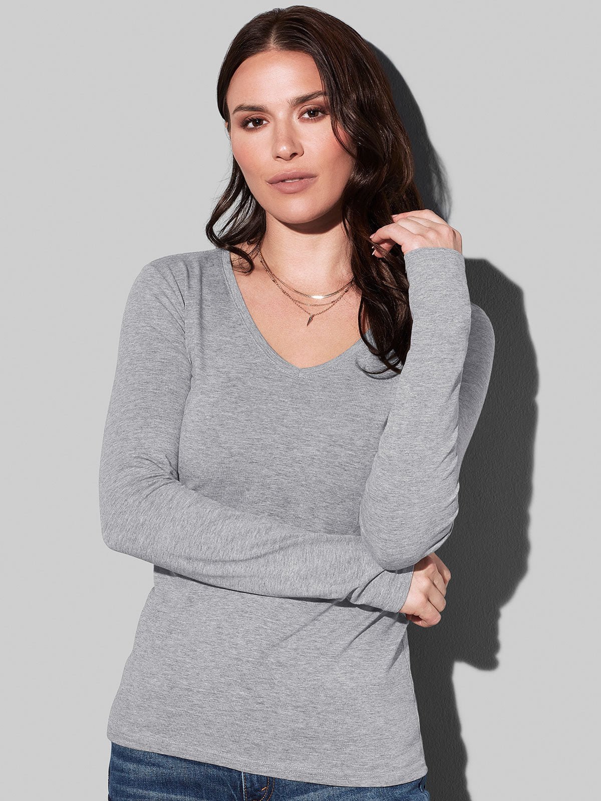 T-SHIRT DONNA CLAIRE V-NECK LONG SLEEVE - STEDMAN fronte